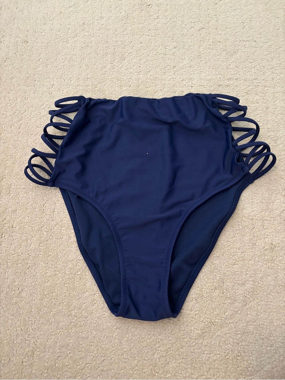 Women’s Juniors Navy High-Waist Bikini Bottom with Side Strap Detail Size Large